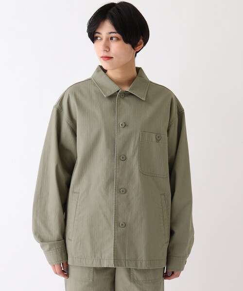 OPAQUE.CLIP（オペークドットクリップ）の「◆オーガニックコットンヘリンボーン カバーオール【UNISEX】（ブルゾン・レディース・オフホワイト/カーキ/ライトパープル・40/38/42）」の4枚目の写真
