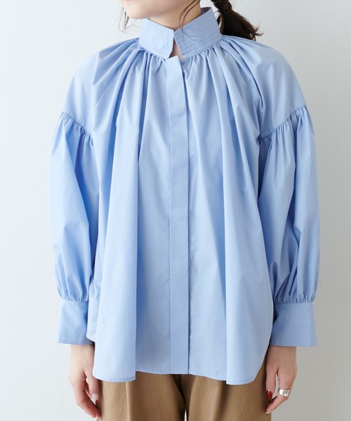 PUAL CE CIN（ピュアルセシン）の「【Du noir】スタンドカラーブラウス（シャツ/ブラウス・レディース・ブラック/オフホワイト/サックスブルー・FREE）」の9枚目の写真