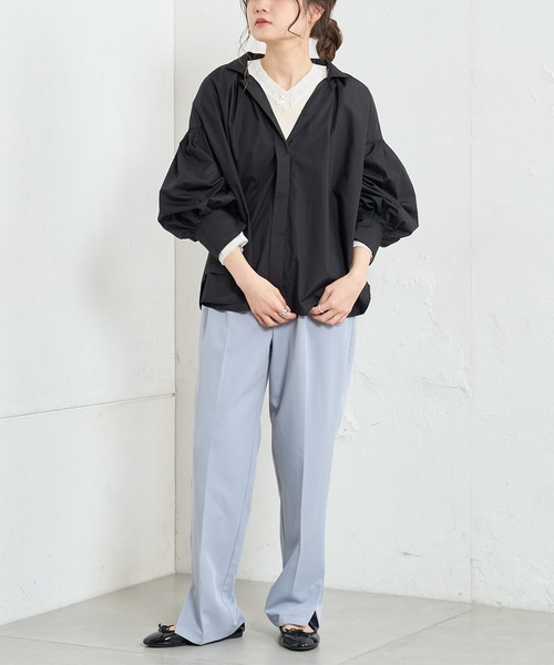 PUAL CE CIN（ピュアルセシン）の「【Du noir】スタンドカラーブラウス（シャツ/ブラウス・レディース・ブラック/オフホワイト/サックスブルー・FREE）」の8枚目の写真