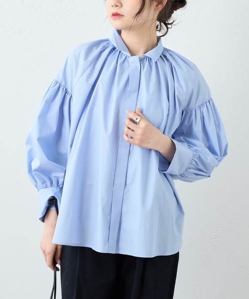 PUAL CE CIN（ピュアルセシン）の「【Du noir】スタンドカラーブラウス（シャツ/ブラウス・レディース・ブラック/オフホワイト/サックスブルー・FREE）」の17枚目の写真