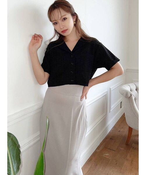 RESEXXY(リゼクシー)の「ハーフスリーブクロップドシャツ【セットアップ着用可能】(シャツ/ブラウス・レディース・その他1/ブラック/ベージュ・FREE)」の10枚目の写真