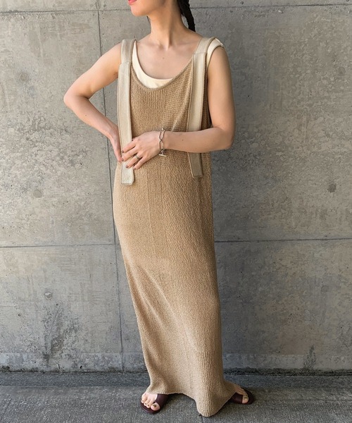 select MOCA by son(セレクトモカバイソン)の「2022 SS サマーニットキャミワンピース(ワンピース・レディース・ブラック/オフホワイト/ライトベージュ・FREE)」の3枚目の写真