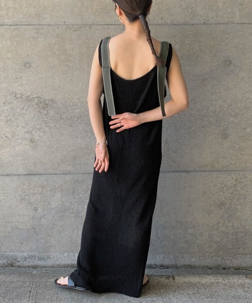 select MOCA by son(セレクトモカバイソン)の「2022 SS サマーニットキャミワンピース(ワンピース・レディース・ブラック/オフホワイト/ライトベージュ・FREE)」の7枚目の写真