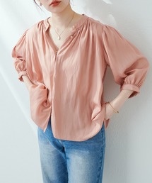 大人上品な1品 とろみサテン7分袖ブラウス
