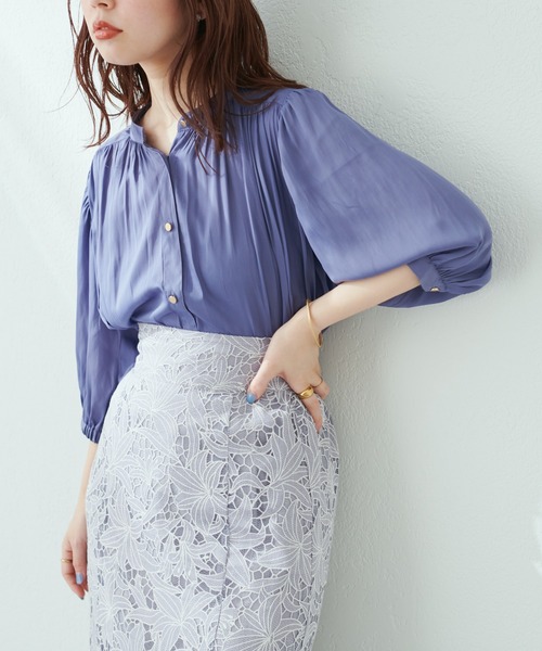 natural couture(ナチュラルクチュール)の「大人上品な1品 とろみサテン7分袖ブラウス(シャツ/ブラウス・レディース・オレンジ/ブルー/グリーン/アイボリー/その他1/その他2/ピンクベージュ・FREE)」の16枚目の写真