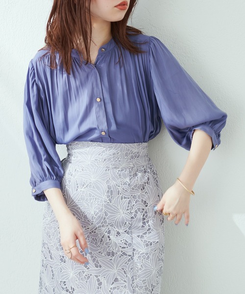 natural couture(ナチュラルクチュール)の「大人上品な1品 とろみサテン7分袖ブラウス(シャツ/ブラウス・レディース・オレンジ/ブルー/グリーン/アイボリー/その他1/その他2/ピンクベージュ・FREE)」の17枚目の写真