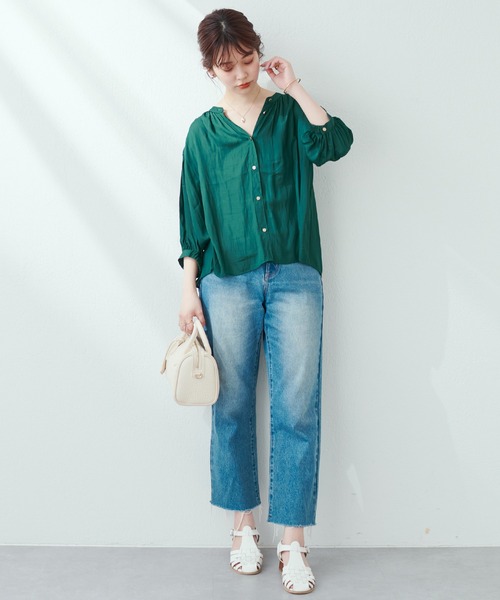 natural couture(ナチュラルクチュール)の「大人上品な1品 とろみサテン7分袖ブラウス(シャツ/ブラウス・レディース・オレンジ/ブルー/グリーン/アイボリー/その他1/その他2/ピンクベージュ・FREE)」の14枚目の写真