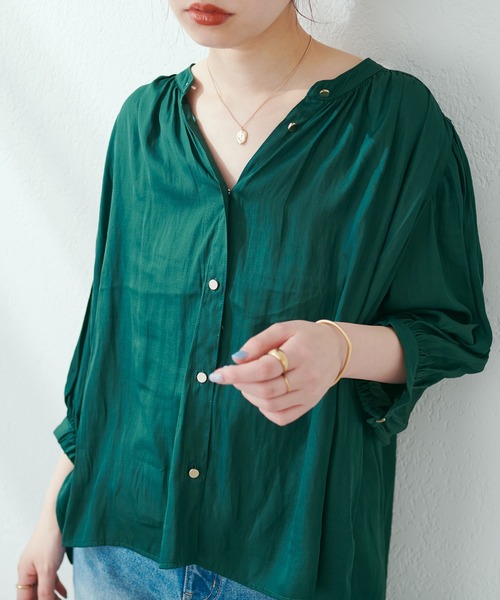 natural couture(ナチュラルクチュール)の「大人上品な1品 とろみサテン7分袖ブラウス(シャツ/ブラウス・レディース・オレンジ/ブルー/グリーン/アイボリー/その他1/その他2/ピンクベージュ・FREE)」の12枚目の写真