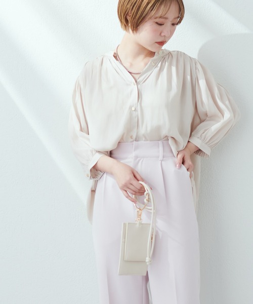 natural couture(ナチュラルクチュール)の「大人上品な1品 とろみサテン7分袖ブラウス(シャツ/ブラウス・レディース・オレンジ/ブルー/グリーン/アイボリー/その他1/その他2/ピンクベージュ・FREE)」の9枚目の写真
