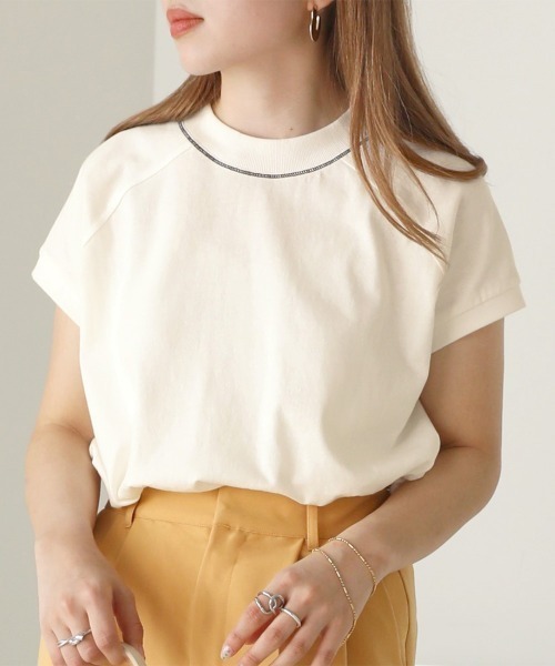 Bab（バブ）の「【USAコットン】【接触冷感・UVカット】プチハイネックカットソー（Tシャツ/カットソー・レディース・チャコールグレー/ブラック/ベージュ/オフホワイト/グリーン/モカ・FREE）」の3枚目の写真