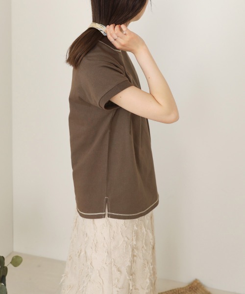 Bab（バブ）の「【USAコットン】【接触冷感・UVカット】プチハイネックカットソー（Tシャツ/カットソー・レディース・チャコールグレー/ブラック/ベージュ/オフホワイト/グリーン/モカ・FREE）」の8枚目の写真