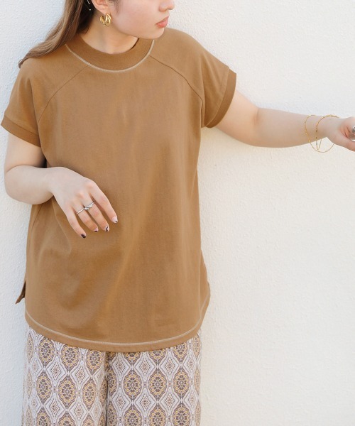 Bab（バブ）の「【USAコットン】【接触冷感・UVカット】プチハイネックカットソー（Tシャツ/カットソー・レディース・チャコールグレー/ブラック/ベージュ/オフホワイト/グリーン/モカ・FREE）」の12枚目の写真