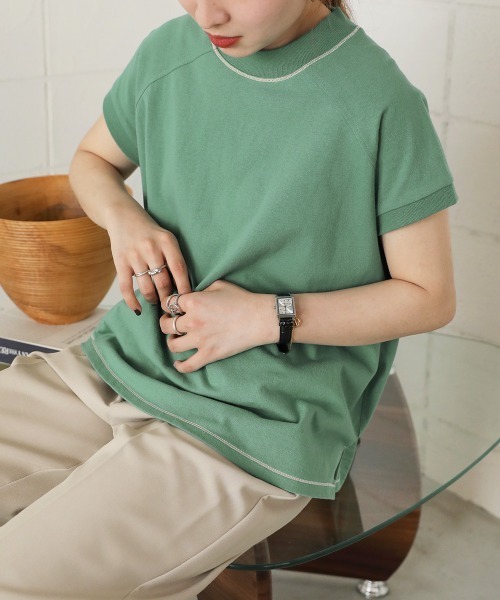 Bab（バブ）の「【USAコットン】【接触冷感・UVカット】プチハイネックカットソー（Tシャツ/カットソー・レディース・チャコールグレー/ブラック/ベージュ/オフホワイト/グリーン/モカ・FREE）」の9枚目の写真