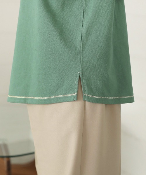 Bab（バブ）の「【USAコットン】【接触冷感・UVカット】プチハイネックカットソー（Tシャツ/カットソー・レディース・チャコールグレー/ブラック/ベージュ/オフホワイト/グリーン/モカ・FREE）」の19枚目の写真