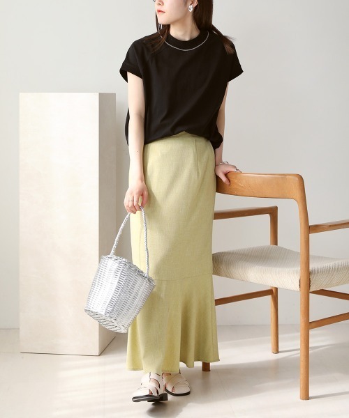 Bab（バブ）の「【USAコットン】【接触冷感・UVカット】プチハイネックカットソー（Tシャツ/カットソー・レディース・チャコールグレー/ブラック/ベージュ/オフホワイト/グリーン/モカ・FREE）」の20枚目の写真