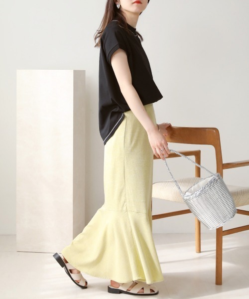 Bab（バブ）の「【USAコットン】【接触冷感・UVカット】プチハイネックカットソー（Tシャツ/カットソー・レディース・チャコールグレー/ブラック/ベージュ/オフホワイト/グリーン/モカ・FREE）」の21枚目の写真