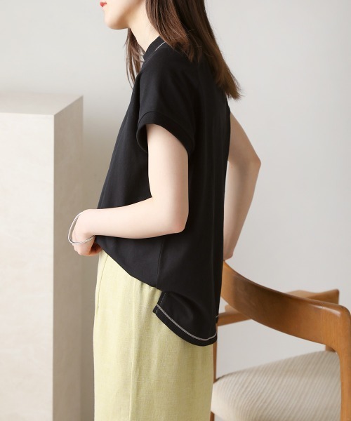 Bab（バブ）の「【USAコットン】【接触冷感・UVカット】プチハイネックカットソー（Tシャツ/カットソー・レディース・チャコールグレー/ブラック/ベージュ/オフホワイト/グリーン/モカ・FREE）」の11枚目の写真