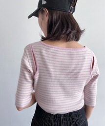 【ハンドウォッシャブル】カッティングショルダーハーフスリーブリブニット