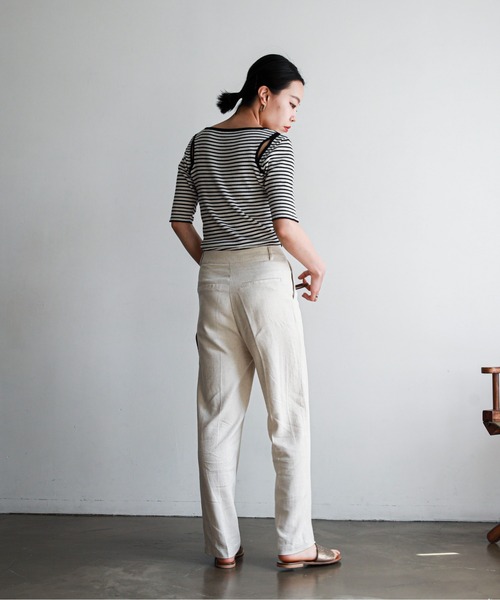 feepur（フェピュール）の「【ハンドウォッシャブル】カッティングショルダーハーフスリーブリブニット（ニット/セーター・レディース・ホワイト×ブラック/オレンジ/ホワイト×ピンク/オフホワイト/ブラック・MEDIUM）」の11枚目の写真