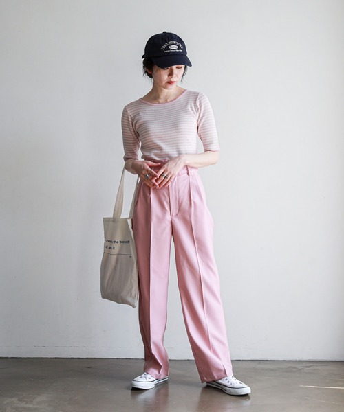 feepur（フェピュール）の「【ハンドウォッシャブル】カッティングショルダーハーフスリーブリブニット（ニット/セーター・レディース・ホワイト×ブラック/オレンジ/ホワイト×ピンク/オフホワイト/ブラック・MEDIUM）」の14枚目の写真
