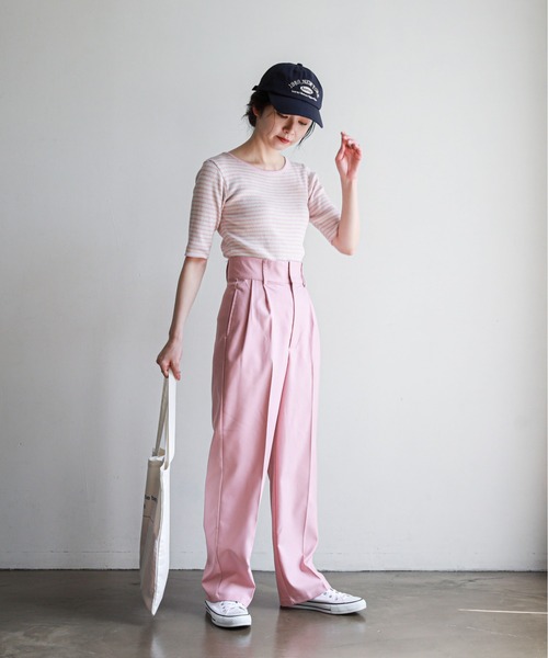 feepur（フェピュール）の「【ハンドウォッシャブル】カッティングショルダーハーフスリーブリブニット（ニット/セーター・レディース・ホワイト×ブラック/オレンジ/ホワイト×ピンク/オフホワイト/ブラック・MEDIUM）」の15枚目の写真