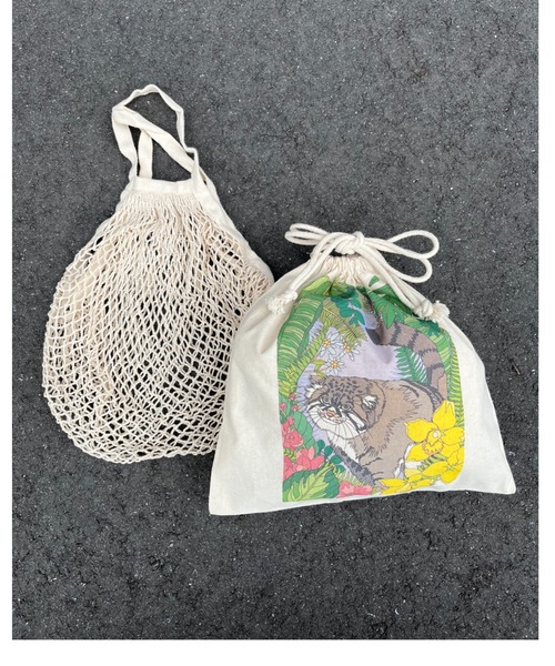 meeny miny（ミーニーマイニー）の「【meeny miny/ミーニーマイニー】旭山動物園 アムールトラ/マヌルネコ ネットバッグ（トートバッグ・レディース・ベージュ/ベージュ系2・FREE）」の2枚目の写真