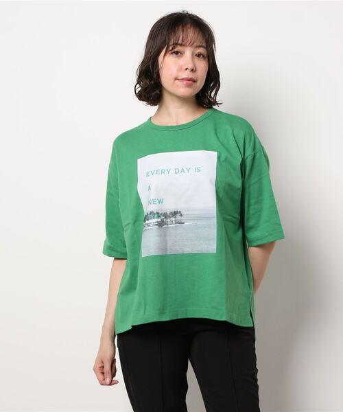 sm2rhythm（サマンサモスモスリズム）の「リサイクル天竺プリントTシャツ（Tシャツ/カットソー・レディース・ホワイト/ベージュ/グリーン/ブルー・ﾌﾘ-）」の18枚目の写真