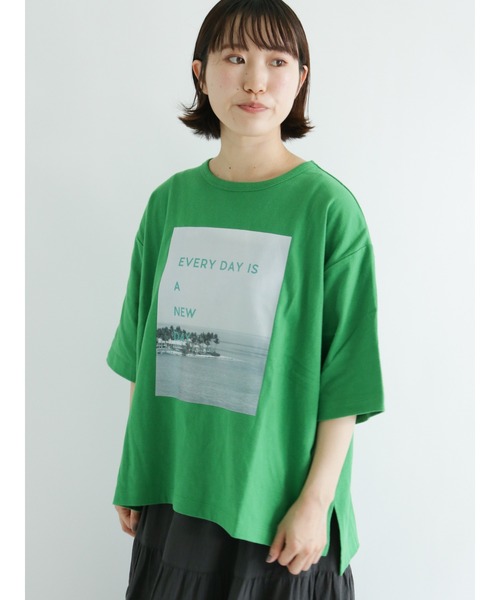 sm2rhythm（サマンサモスモスリズム）の「リサイクル天竺プリントTシャツ（Tシャツ/カットソー・レディース・ホワイト/ベージュ/グリーン/ブルー・ﾌﾘ-）」の10枚目の写真