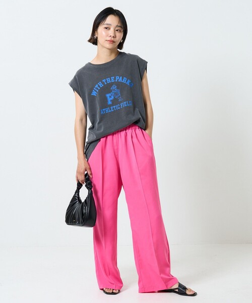 FREAK'S STORE（フリークスストア）の「リネンライクセンタープレスイージーパンツ（スラックス・レディース・ブラック/ブラウン/グリーン/ピンク/ダークブラウン・ﾌﾘ-）」の10枚目の写真