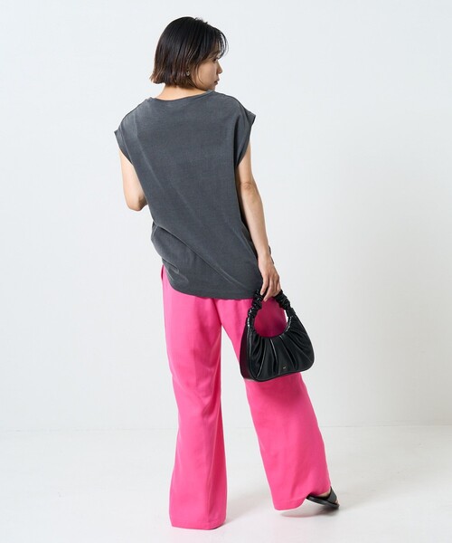 FREAK'S STORE（フリークスストア）の「リネンライクセンタープレスイージーパンツ（スラックス・レディース・ブラック/ブラウン/グリーン/ピンク/ダークブラウン・ﾌﾘ-）」の6枚目の写真