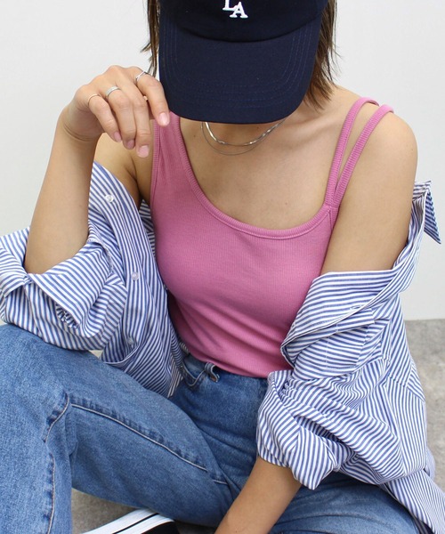 MLI'A(エムリア)の「カップ付き/ダブルストラップキャミソール(キャミソール・レディース・グレー系その他/ピンク/オフホワイト/ブラック・M)」の4枚目の写真