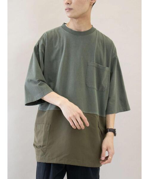 CRAFT STANDARD BOUTIQUE(クラフトスタンダードブティック)の「ピグメント切り替えH/S-TEE-B *(Tシャツ/カットソー・メンズ・ブラック/カーキ/アイボリー・LL/M/L)」の7枚目の写真
