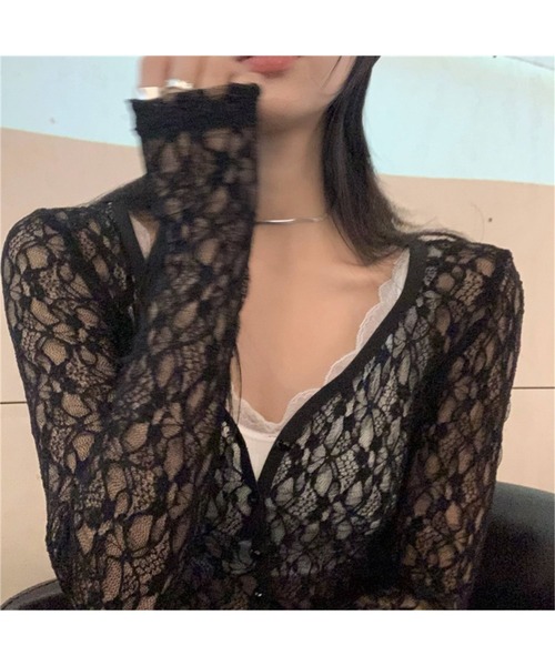 Jewelobe（ジュエローブ）の「レースショートカーディガン（カーディガン/ボレロ・レディース・ホワイト/ブラック・FREE）」の4枚目の写真