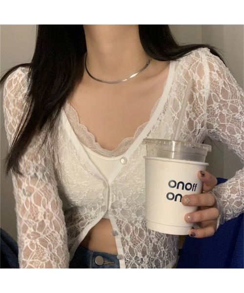 Jewelobe（ジュエローブ）の「レースショートカーディガン（カーディガン/ボレロ・レディース・ホワイト/ブラック・FREE）」の5枚目の写真