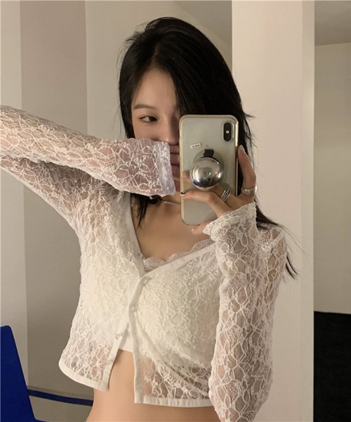 Jewelobe（ジュエローブ）の「レースショートカーディガン（カーディガン/ボレロ・レディース・ホワイト/ブラック・FREE）」の10枚目の写真