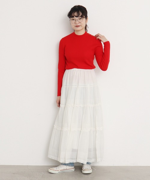 CHILD WOMAN（チャイルドウーマン）の「VICTORIA ワイドリブ肩釦ハイネックプルオーバー（ニット/セーター・レディース・レッド/ネイビー/グリーン/ピンク・FREE）」の22枚目の写真