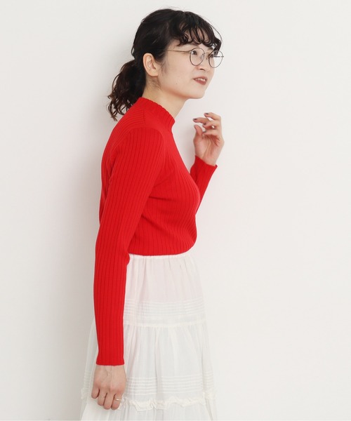 CHILD WOMAN（チャイルドウーマン）の「VICTORIA ワイドリブ肩釦ハイネックプルオーバー（ニット/セーター・レディース・レッド/ネイビー/グリーン/ピンク・FREE）」の20枚目の写真