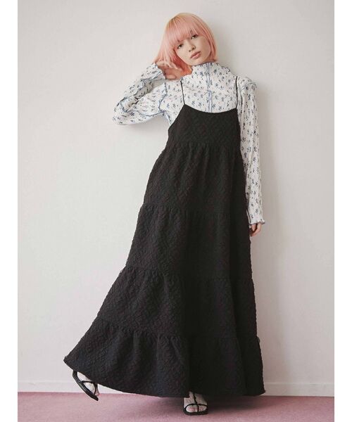 merry jenny レイヤード キャミワンピース ブラック ロング merry jenny イレギュラーレースキャミワンピース（ブラック