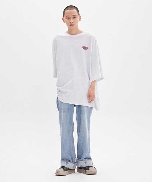 NO NEED（ノーニード）の「BAD IN BAD LAYER LOGO TEE ベドインベドレイヤーロゴTシャツ　　bib-22su01/韓国セレクト/韓国ブランド/（Tシャツ/カットソー・メンズ・グレー/チャコールグレー/ライトグレー・M/L）」の5枚目の写真