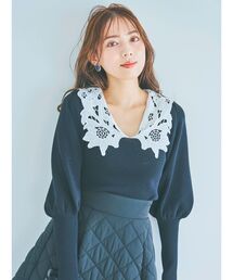 dazzlin | レースラペルドッキングニットトップス(ニット/セーター)