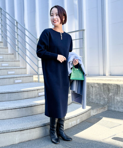 NOLLEY’S(ノーリーズ)の「◇【WEB限定】《手洗い可能》2WAYミラノリブパールワンピース(ワンピース・レディース・ブラック/ネイビー/オフホワイト/ブルー・38/36)」の15枚目の写真