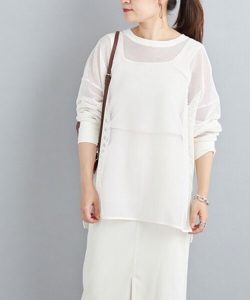 SHIPS(シップス)の「メッシュリブスリーブカットソー(Tシャツ/カットソー・レディース・オフホワイト/ブラック・ONE SIZE)」の12枚目の写真
