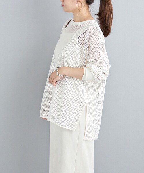 SHIPS(シップス)の「メッシュリブスリーブカットソー(Tシャツ/カットソー・レディース・オフホワイト/ブラック・ONE SIZE)」の13枚目の写真