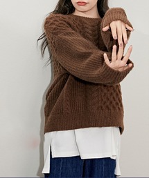 ジャカード織 クルーネックニットトップス