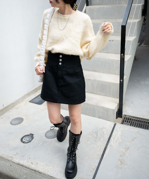 WEGO(ウィゴー)の「WEGO/モヘアライクプルオーバー(ニット/セーター・レディース・ブラック/ブラウン/オレンジ/グリーン/アイボリー・FREE)」の17枚目の写真