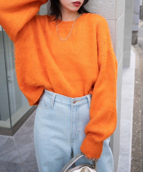 WEGO(ウィゴー)の「WEGO/モヘアライクプルオーバー(ニット/セーター・レディース・ブラック/ブラウン/オレンジ/グリーン/アイボリー・FREE)」の7枚目の写真