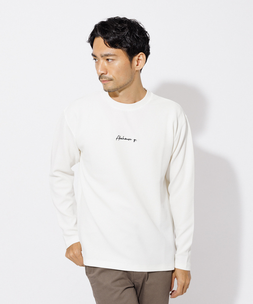 ABAHOUSE GRAY(アバハウスグレイ)の「フクレ ジャガード 刺繍 ロング Tシャツ(Tシャツ/カットソー・メンズ・ホワイト/ブラック/グレイッシュブルー/グレイッシュベージュ・46/48)」の2枚目の写真