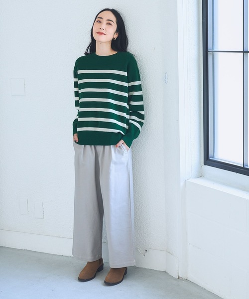 studio CLIP（スタディオクリップ）の「【お手入れラクラクニット】12ゲージソフィニーボーダープルオーバー（ニット/セーター・レディース・ブラック/ネイビー/オレンジ/グリーン/オフホワイト/モカ・FREE）」の11枚目の写真