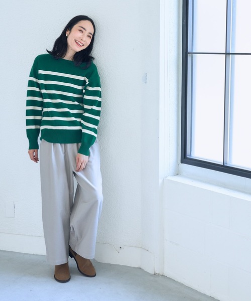 studio CLIP（スタディオクリップ）の「【お手入れラクラクニット】12ゲージソフィニーボーダープルオーバー（ニット/セーター・レディース・ブラック/ネイビー/オレンジ/グリーン/オフホワイト/モカ・FREE）」の15枚目の写真