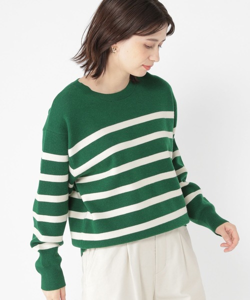 studio CLIP（スタディオクリップ）の「【お手入れラクラクニット】12ゲージソフィニーボーダープルオーバー（ニット/セーター・レディース・ブラック/ネイビー/オレンジ/グリーン/オフホワイト/モカ・FREE）」の7枚目の写真